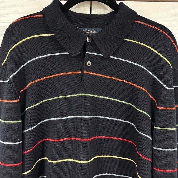 Brooks Brothers Stripe Sweater L Navy Multicolor Italian Merino Wool Rainbow - Picture 3 of 10